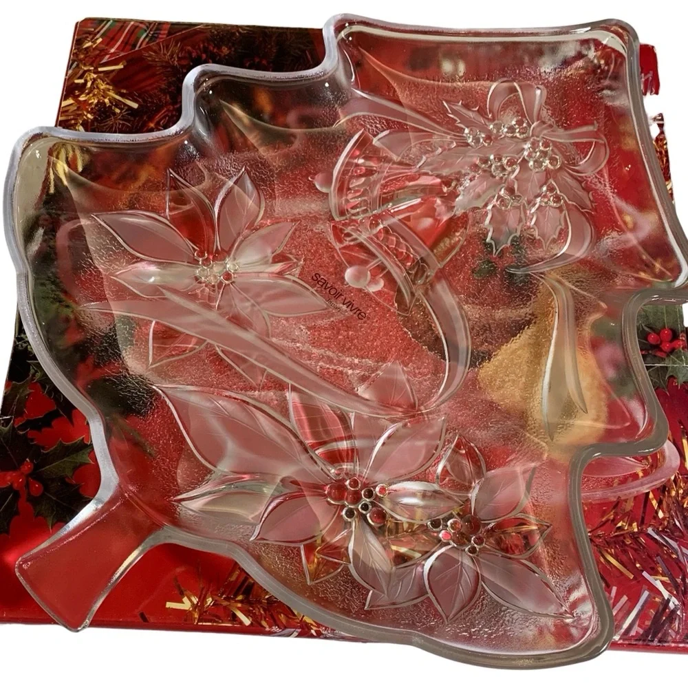 New‎ in Box, Mikasa Crystal Christmas  Tidbit platter Heavy,Clear 13.5” Vintage